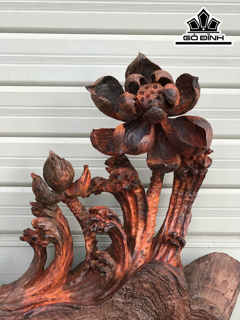 Tác Phẩm Liên Hoa Bái Phật Gỗ Trắc Cao 32 Ngang 36 Sâu 10 (cm)