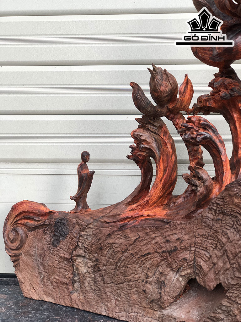 Tác Phẩm Liên Hoa Bái Phật Gỗ Trắc Cao 32 Ngang 36 Sâu 10 (cm)