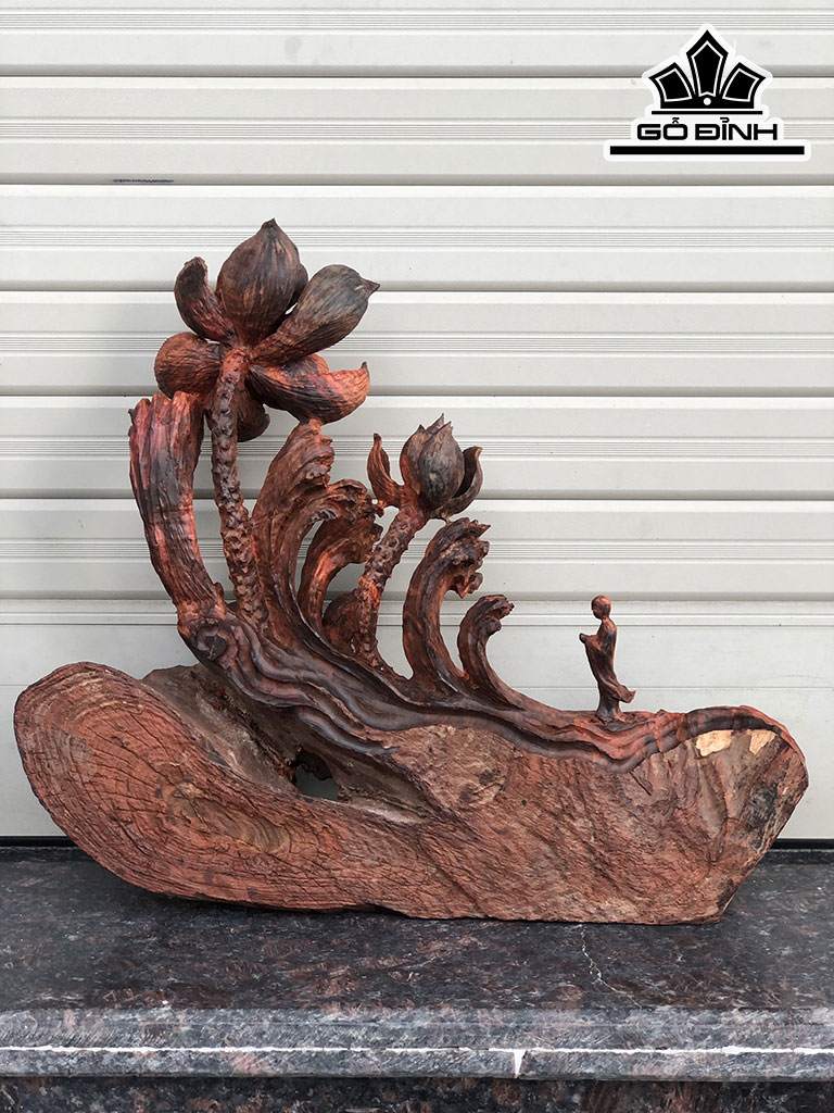 Tác Phẩm Liên Hoa Bái Phật Gỗ Trắc Cao 32 Ngang 36 Sâu 10 (cm)