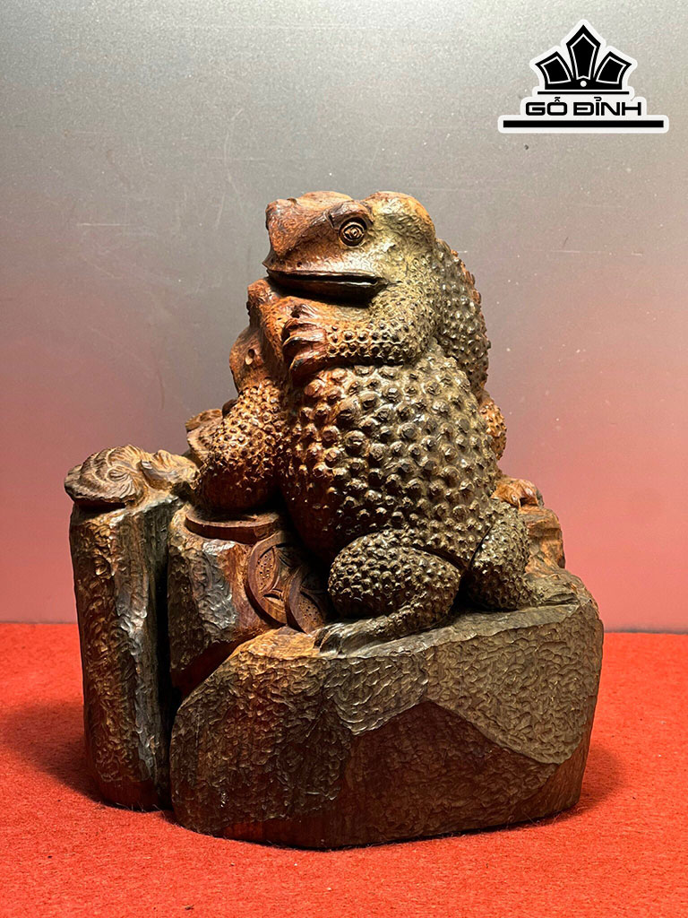 Tượng Cóc Phu Thê Gỗ Trắc Cao 19 Ngang 15 Sâu 14 (cm)
