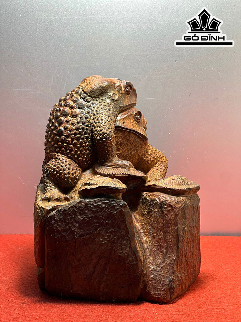 Tượng Cóc Phu Thê Gỗ Trắc Cao 19 Ngang 15 Sâu 14 (cm)