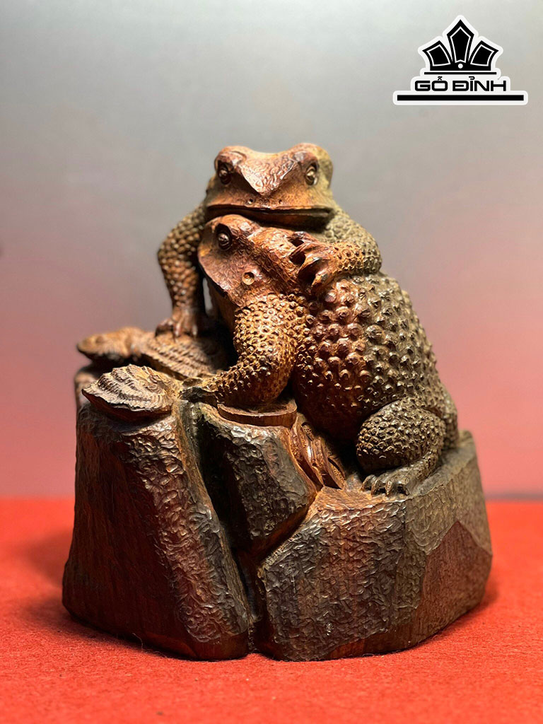 Tượng Cóc Phu Thê Gỗ Trắc Cao 19 Ngang 15 Sâu 14 (cm)
