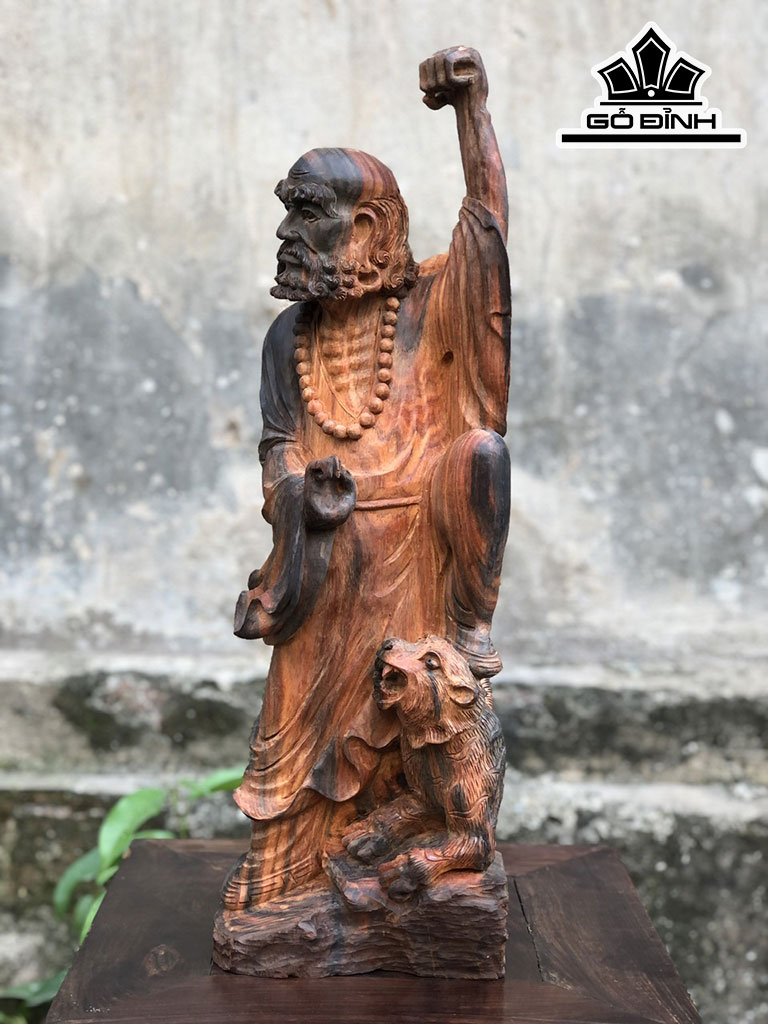 Tượng Đạt Ma Phục Hổ Gỗ Trắc Cao 43 Ngang 14 Sâu 13 (cm)