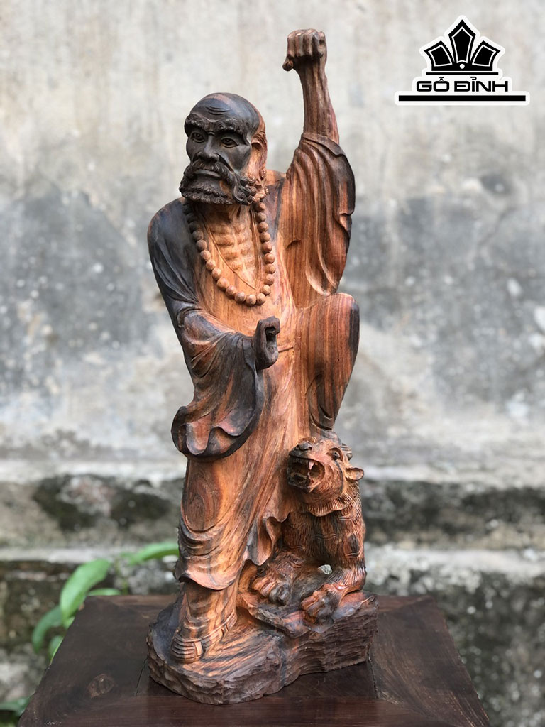 Tượng Đạt Ma Phục Hổ Gỗ Trắc Cao 43 Ngang 14 Sâu 13 (cm)