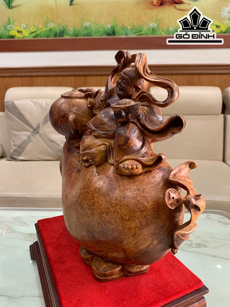 Tượng Phật Di Lặc Gỗ Nu Hương Cao 32 Ngang 40 Sâu 14 (cm)