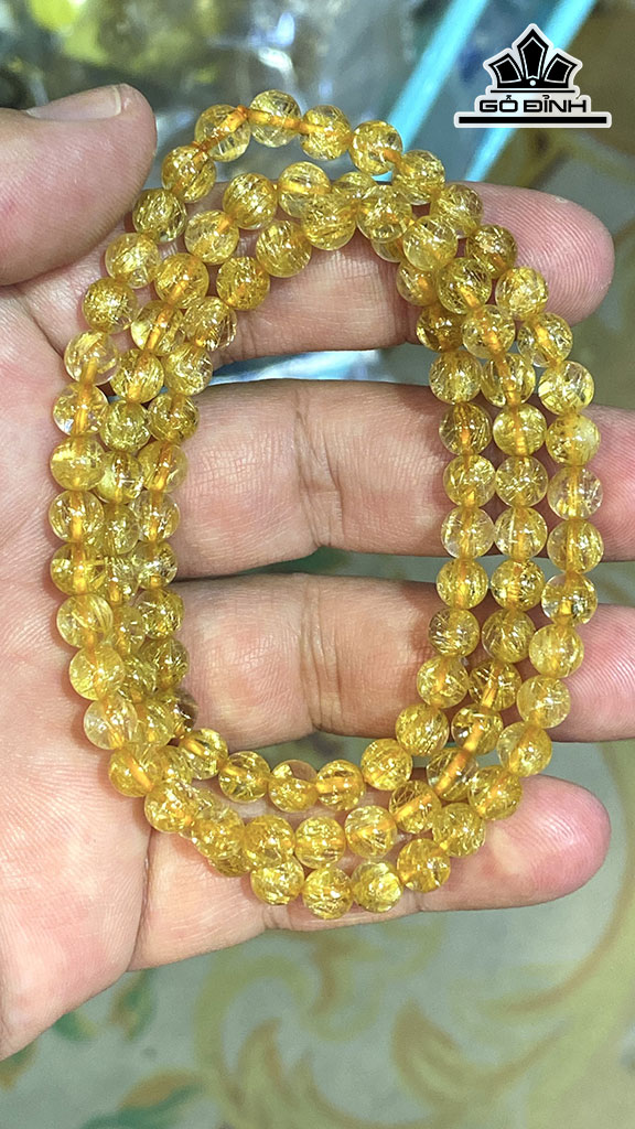 Chuỗi Đá Thạch Anh Tóc Vàng Đường Kính Hạt 5,8 (mm) 26,8gr