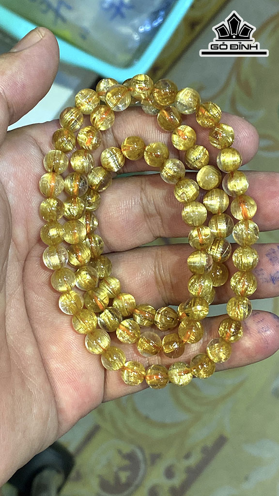 Chuỗi Quấn 3 Vòng Đá Thạch Anh Tóc Vàng Đường Kính Hạt 7.2(mm) 39,5gr