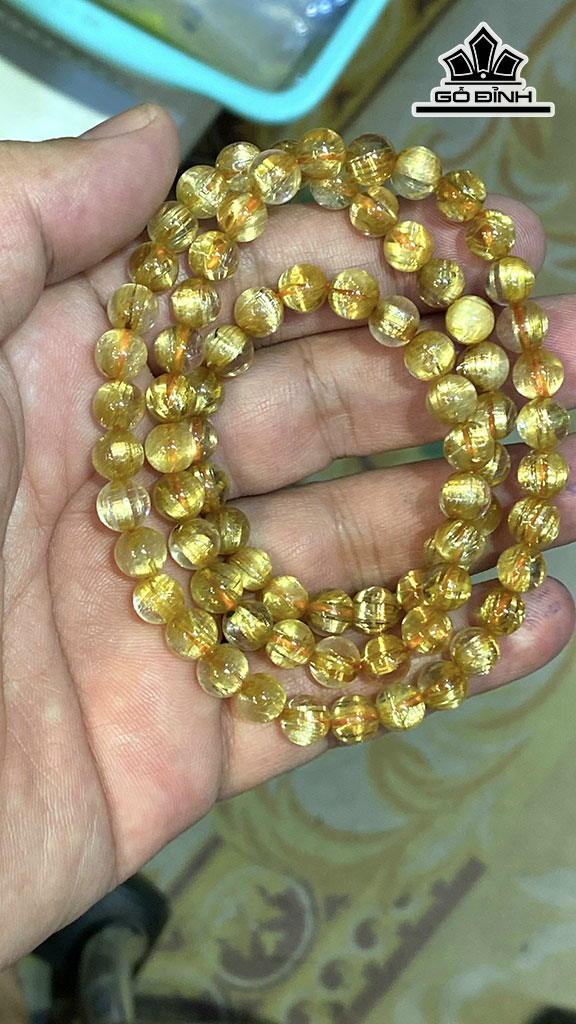 Chuỗi Quấn 3 Vòng Đá Thạch Anh Tóc Vàng Đường Kính Hạt 7.2(mm) 39,5gr