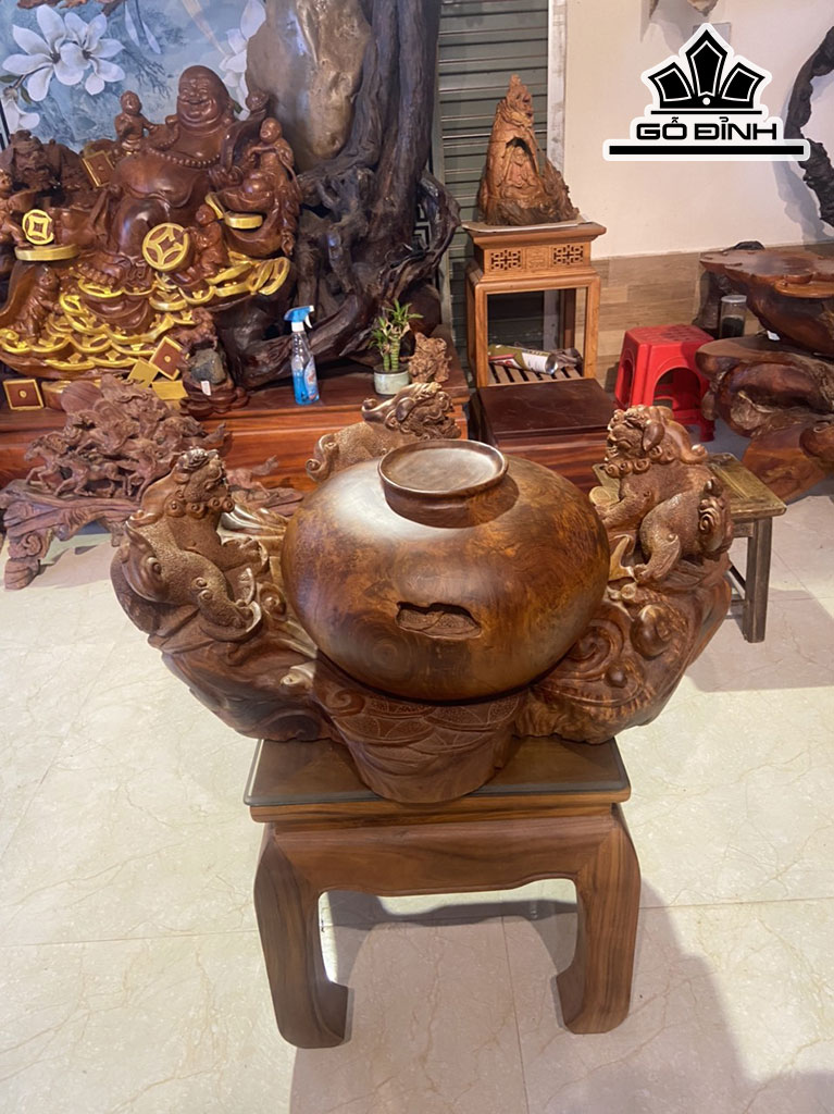 Tượng Nghê Gỗ Nu Hương Cao 30 Ngang 70 Sâu 52 (cm)