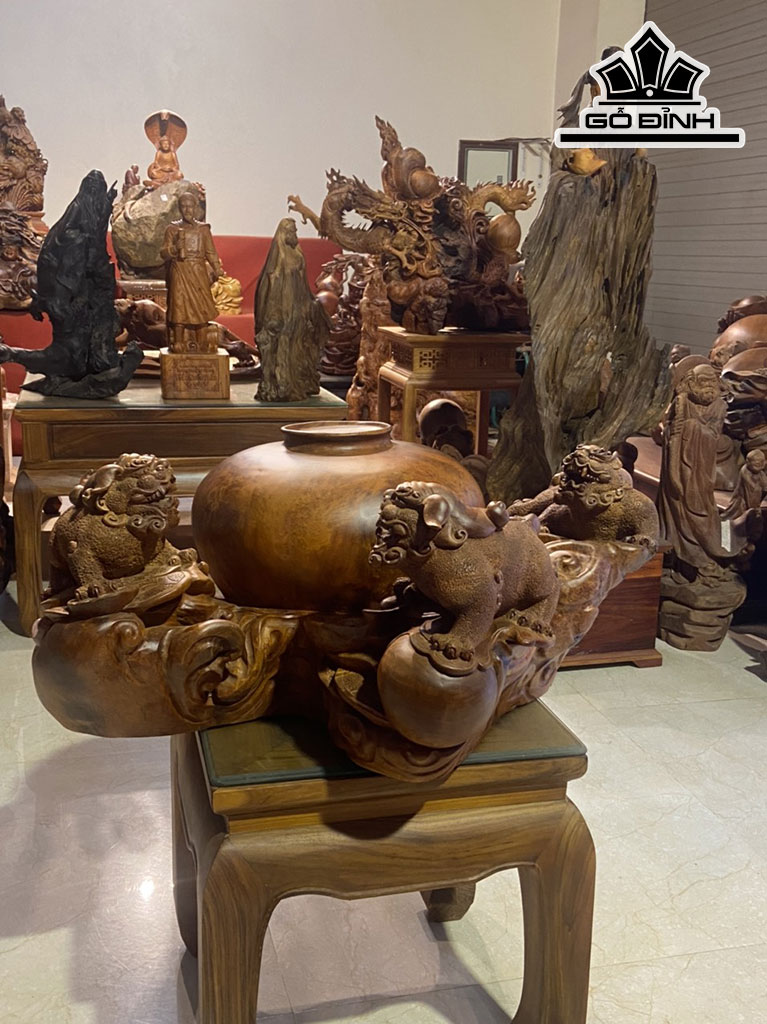 Tượng Nghê Gỗ Nu Hương Cao 30 Ngang 70 Sâu 52 (cm)