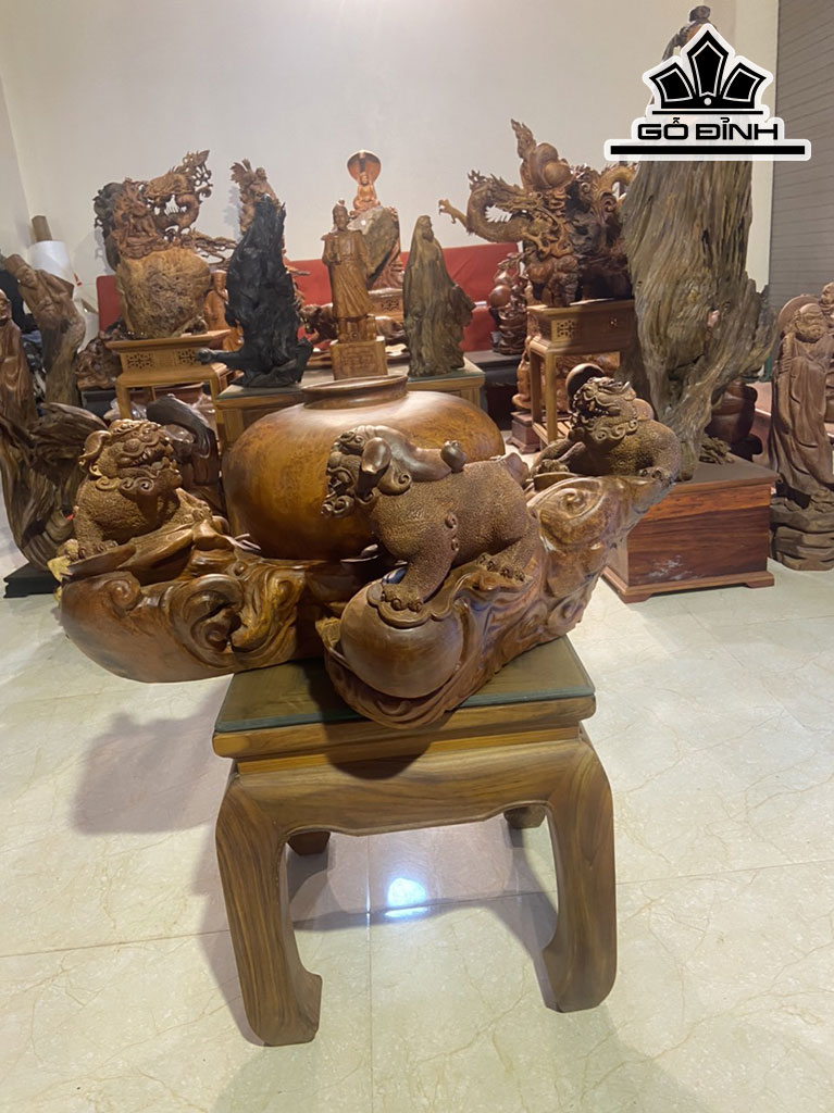 Tượng Nghê Gỗ Nu Hương Cao 30 Ngang 70 Sâu 52 (cm)