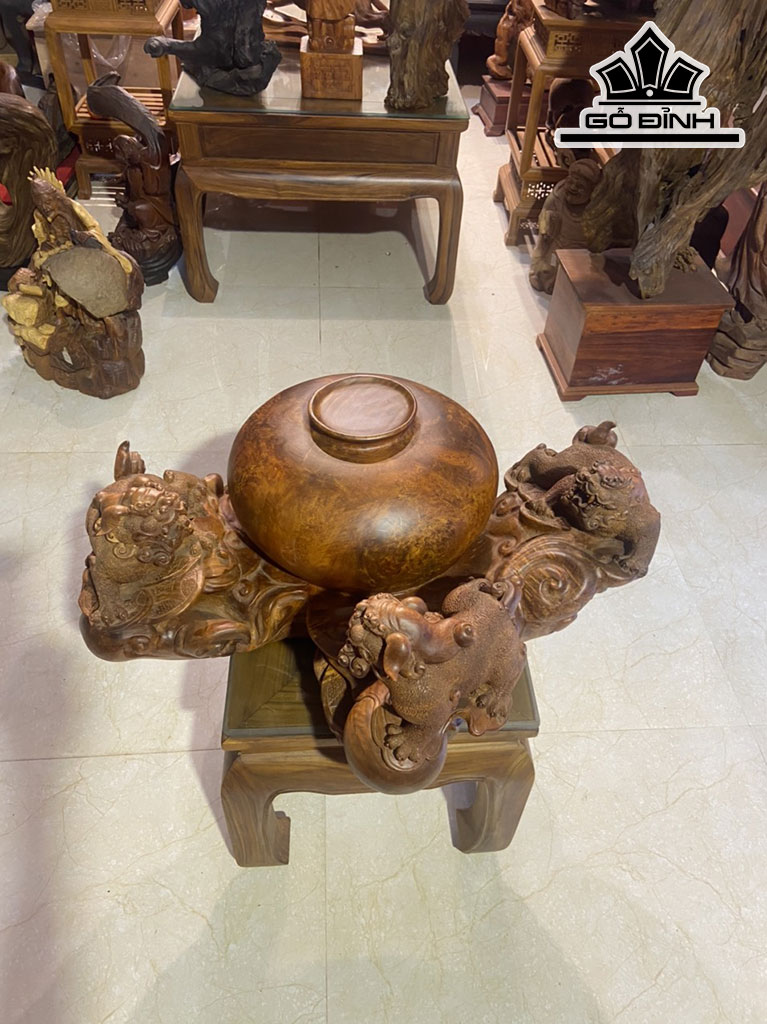 Tượng Nghê Gỗ Nu Hương Cao 30 Ngang 70 Sâu 52 (cm)