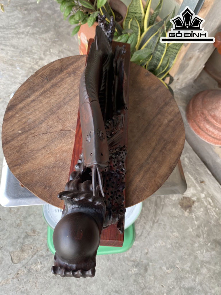 Tượng Cá Kim Long Gỗ Trắc Cao 20 Ngang 50 Sâu 8 (cm)