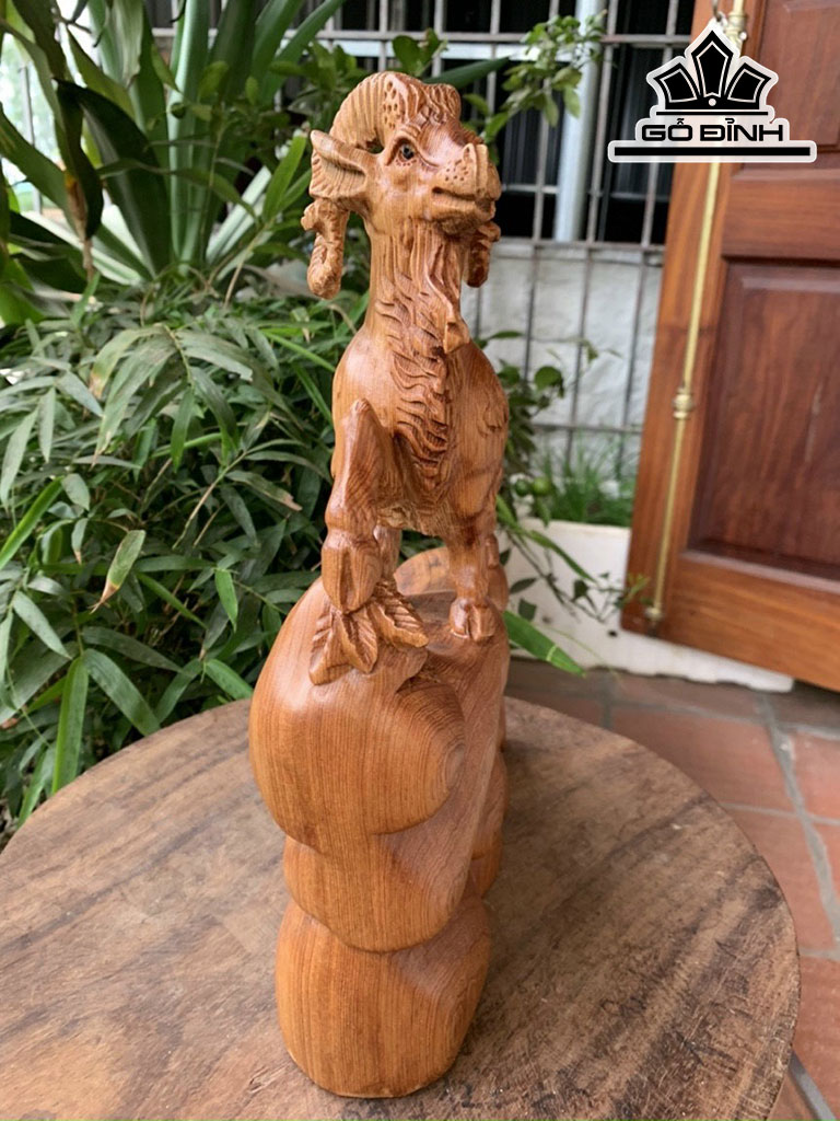 Tượng Dê Phong Thủy Gỗ Ngọc Am Cao 36 Ngang 28 Sâu 8 (cm)