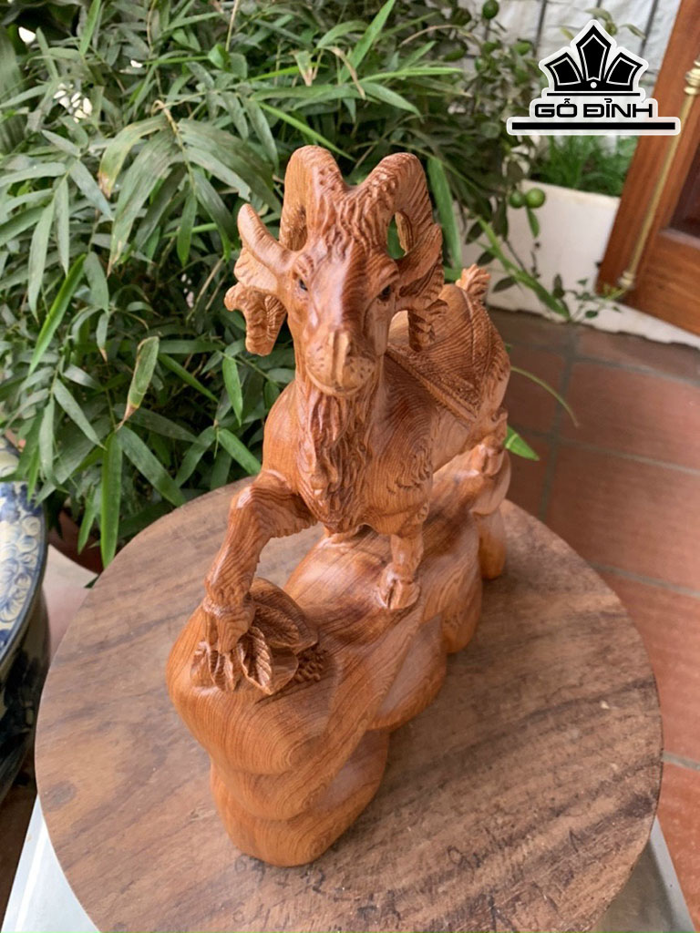 Tượng Dê Phong Thủy Gỗ Ngọc Am Cao 36 Ngang 28 Sâu 8 (cm)