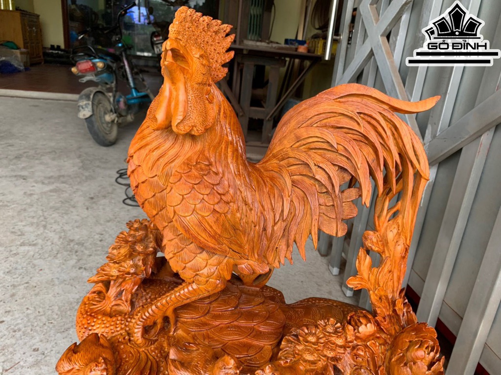Tượng Gia Đình Gà Gỗ Hương Cao 79 Ngang 60 Sâu 48 (cm)