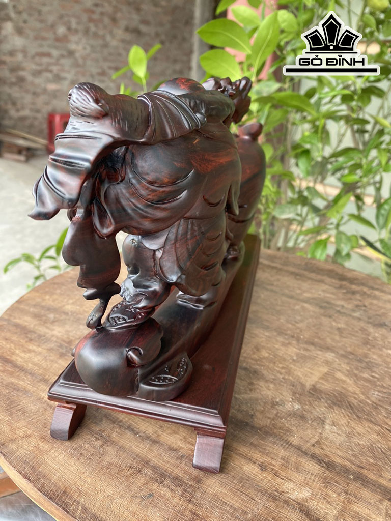 Tượng Phật Di Lặc Kéo Bao Tiền Gỗ Trắc Cao 16 Ngang 33 Sâu 6 (cm)
