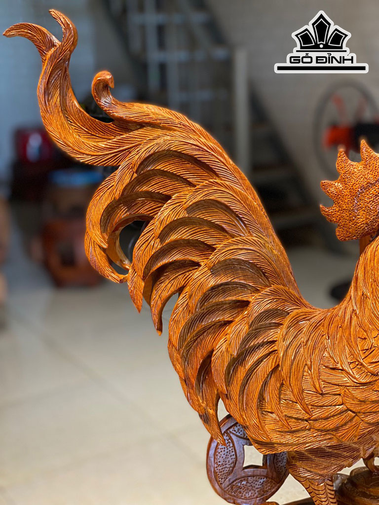 Tượng Gà Phong Thủy Gỗ Hương Cao 62 Ngang 43 Sâu 20 (cm)