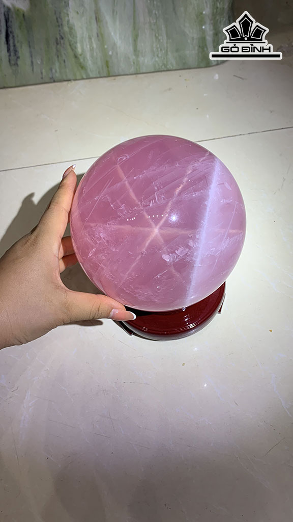 Bi cầu Đá Thạch Anh Hồng Đường Kính 13,8(cm) 3..8kg