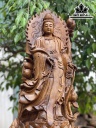 Tượng Phật Bà Liên Hoa Gỗ Bách Xanh Cao 89 Ngang 32 Sâu 29 (cm)
