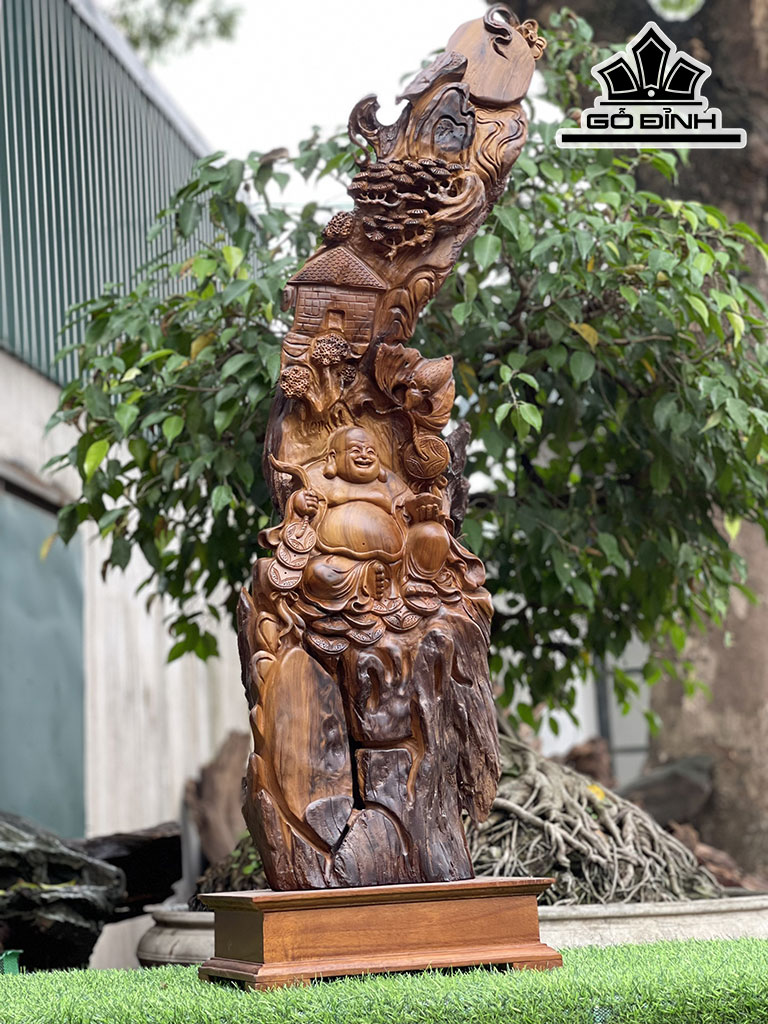 Tượng Phật Di Lặc Gỗ Bách Xanh Cao 116 Ngang 33 Sâu 20 (cm)