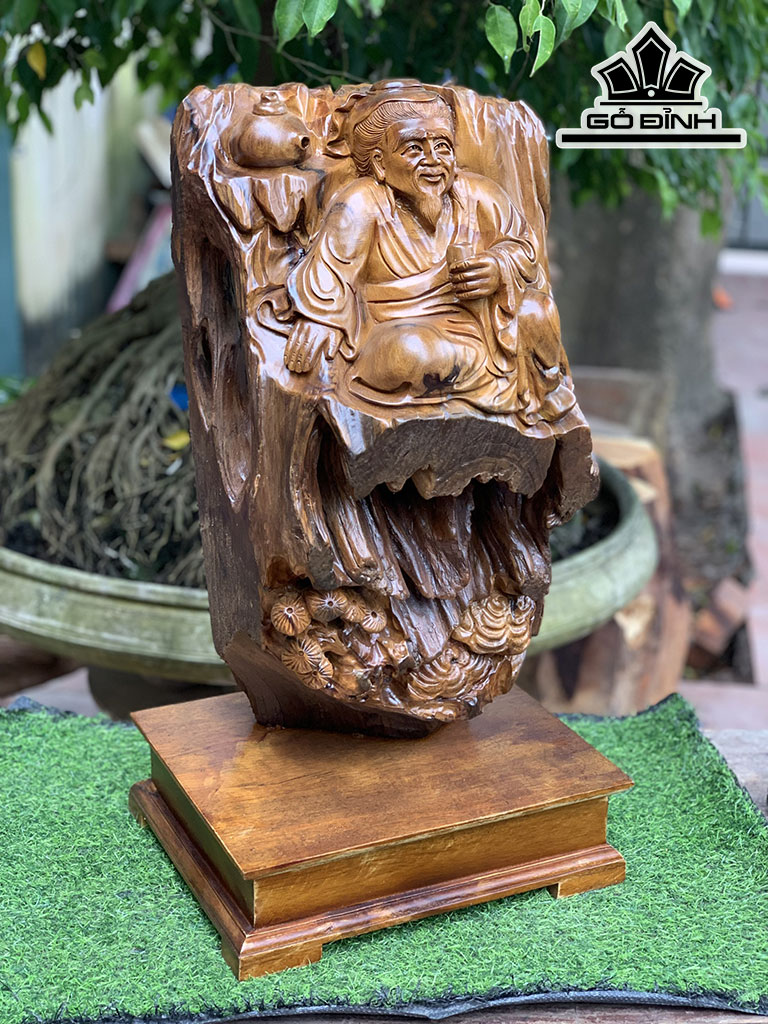 Tượng Thần Trà Gỗ Bách Xanh Cao 66 Ngang 32 Sâu 25 (cm)