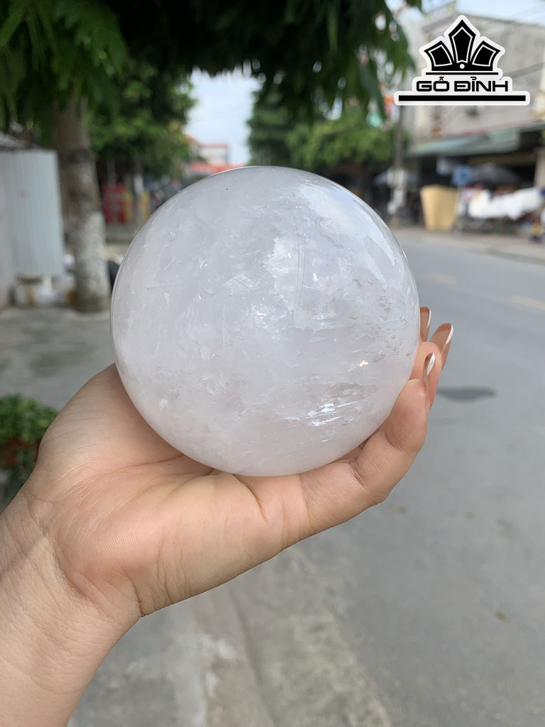 Bi Cầu Đá Thạch Anh Trắng Đường Kính Hạt 9.3(cm) 1,2kg