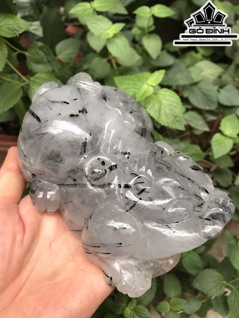 Tinh Thể Đá Thạch Anh Tóc Đen Cao 6.9 Ngang 9.5 Dài 13.2(cm) 1,25kg