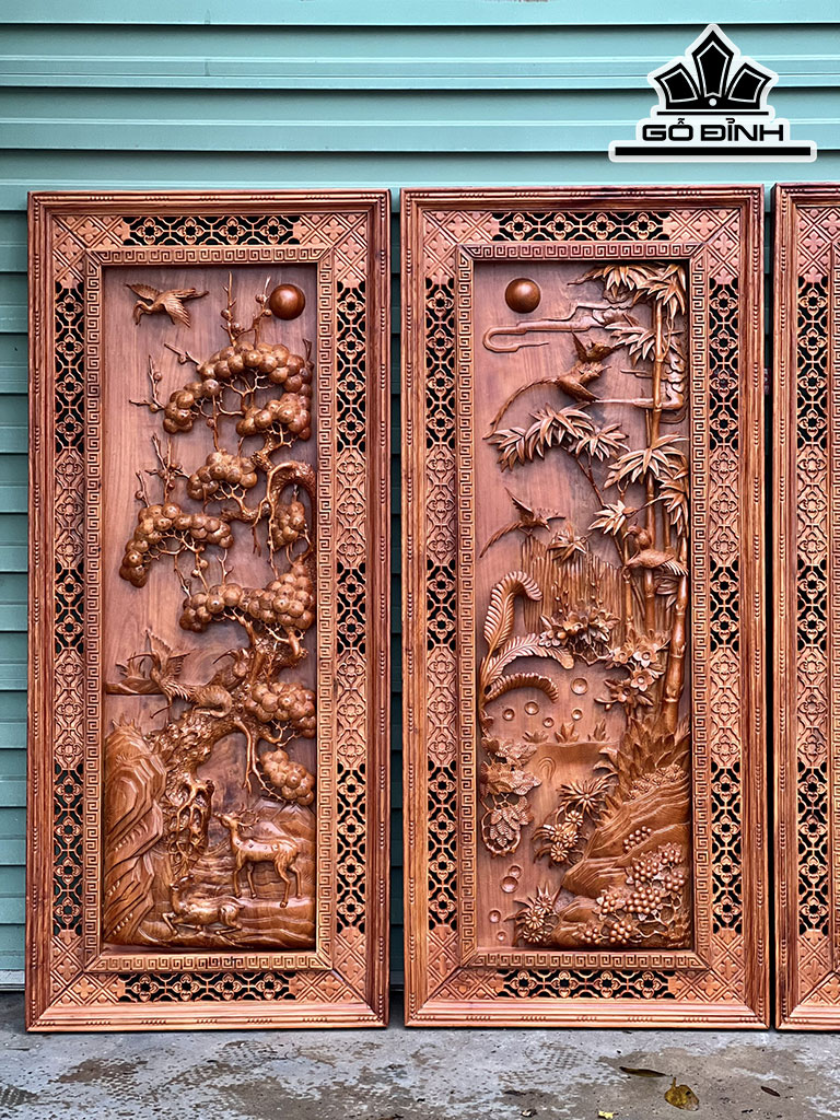 Bộ Tranh Tứ Quý Gỗ Hương Cao 127 Ngang 55 Sâu 7 (cm)