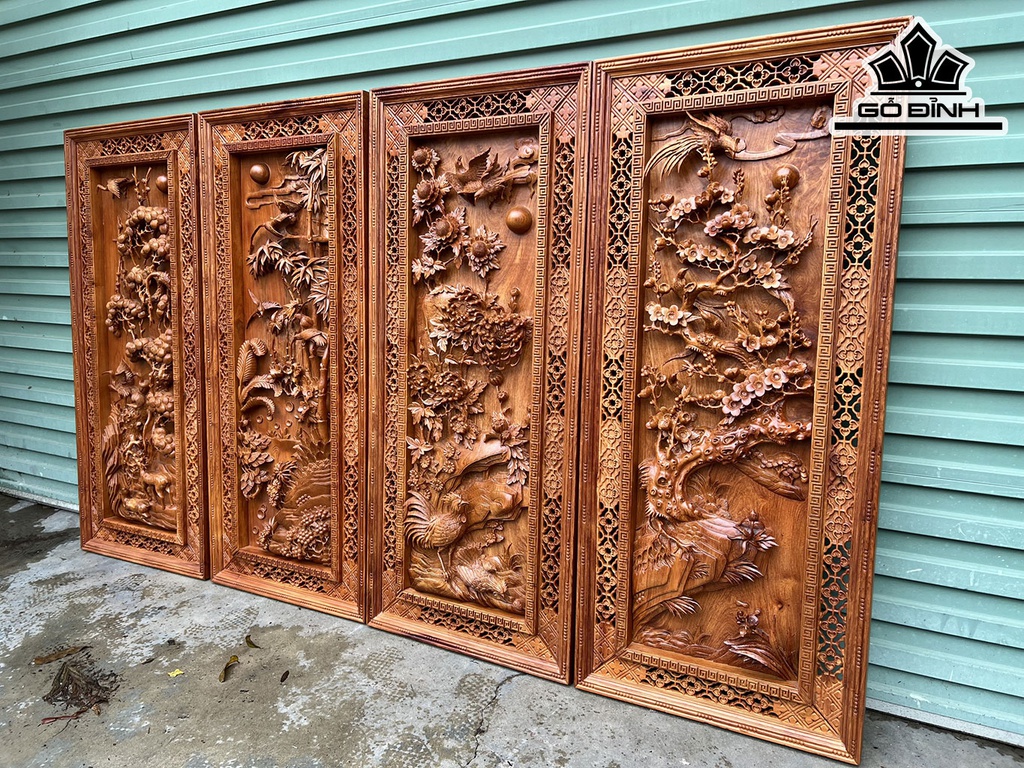 Bộ Tranh Tứ Quý Gỗ Hương Cao 127 Ngang 55 Sâu 7 (cm)