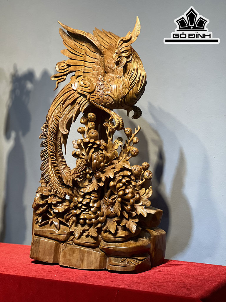 Tượng Chim Phượng Hoàng Gỗ Ngọc Am Phượng Hoàng Cao 73 Ngang 36 Sâu 31 (cm)