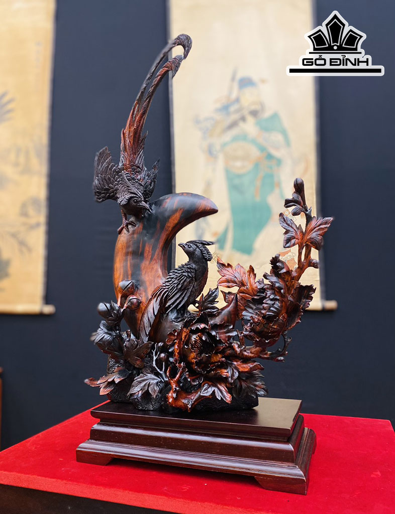 Chim Trĩ Uyên Ương Gỗ Trắc Cao 58 Ngang 37 Sâu 12 (cm)