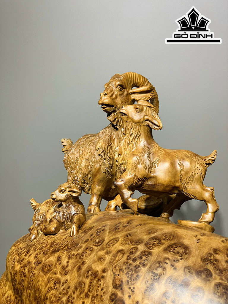 Tượng Tam Dương Khai Thái Gỗ Nu Ngọc Am Cao 50 Ngang 58 Sâu 42 (cm)