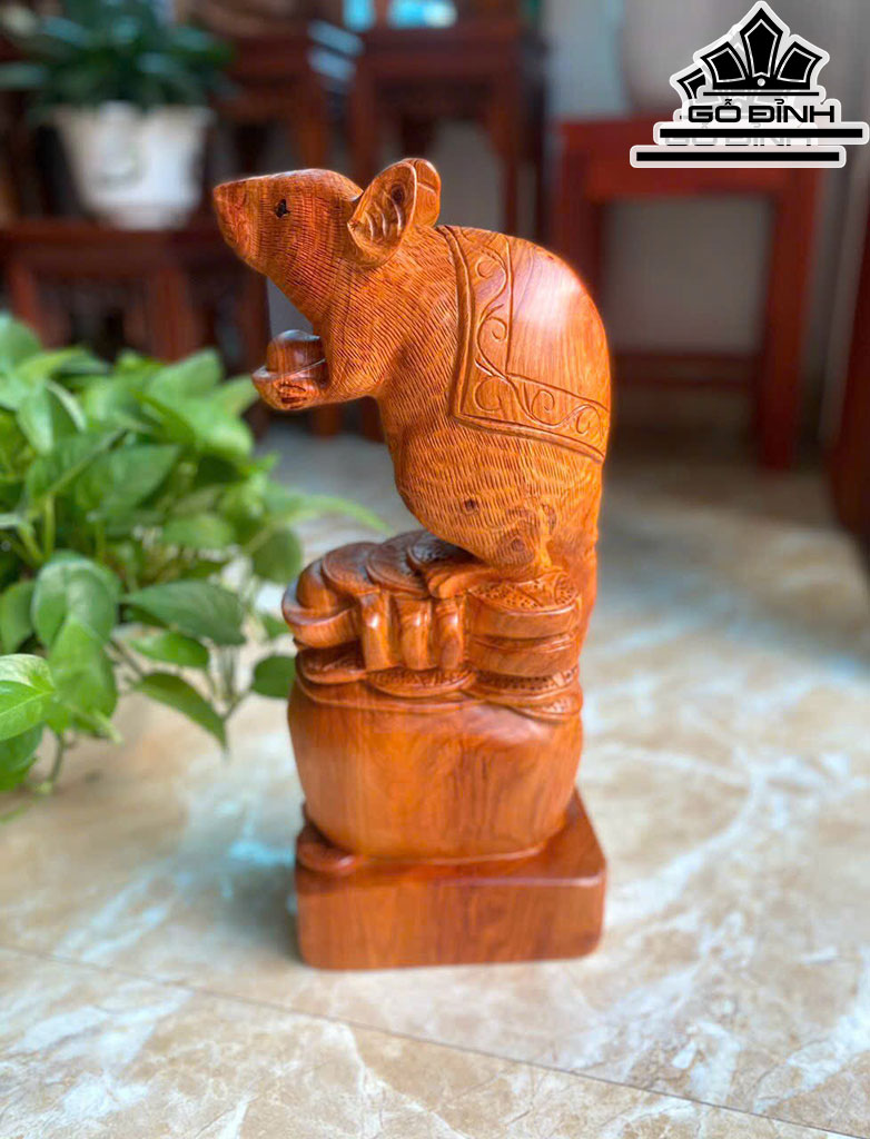 Tượng Chuột Phong Thủy Gỗ Hương Cao 44 Ngang 18 Sâu 12 (cm)