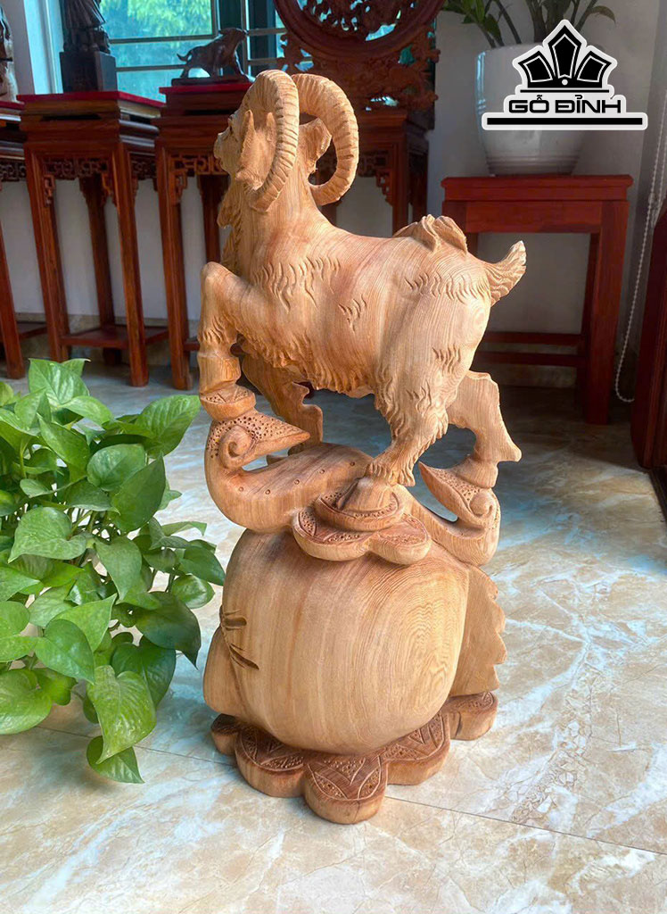 Tượng Dê Phong Thủy Gỗ Ngọc Am Cao 57 Ngang 27 Sâu 22 (cm)