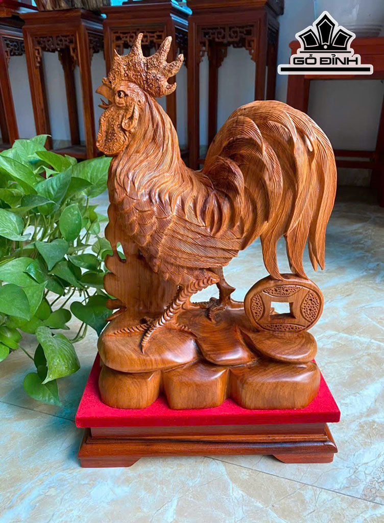 Tượng Gà Trống Gỗ Hương Cao 45 Ngang 25 Sâu 16 (cm)