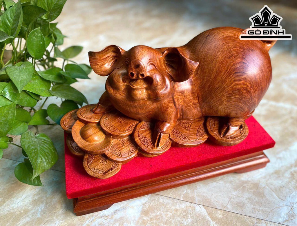 Tượng Heo Gỗ Hương Cao 25 Ngang 36 Sâu 17 (cm)