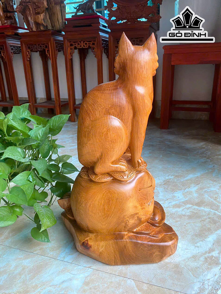 Tượng Mèo Gỗ Hương Cao 50 Ngang 32 Sâu 20 (cm)