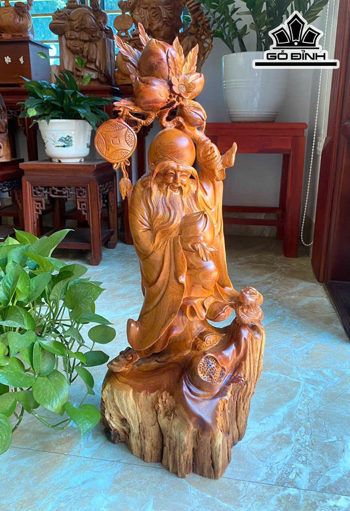 Tượng Ông Thọ Gỗ Hương Cao 68 Ngang 30 Sâu 24 (cm)