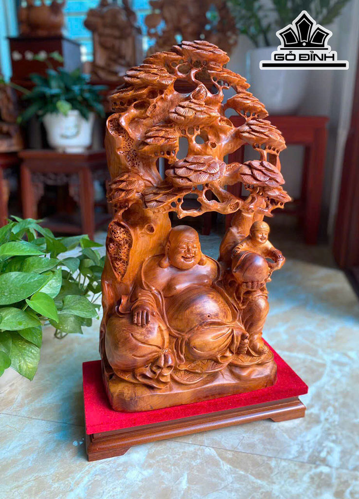 Tượng Phật Di Lặc Nhất Phúc Gỗ Hương Cao 62 Ngang 30 Sâu 17 (cm)