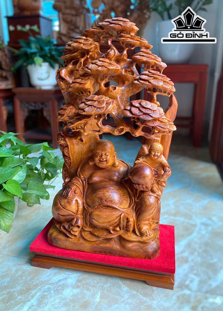 Tượng Phật Di Lặc Nhất Phúc Gỗ Hương Cao 62 Ngang 30 Sâu 17 (cm)