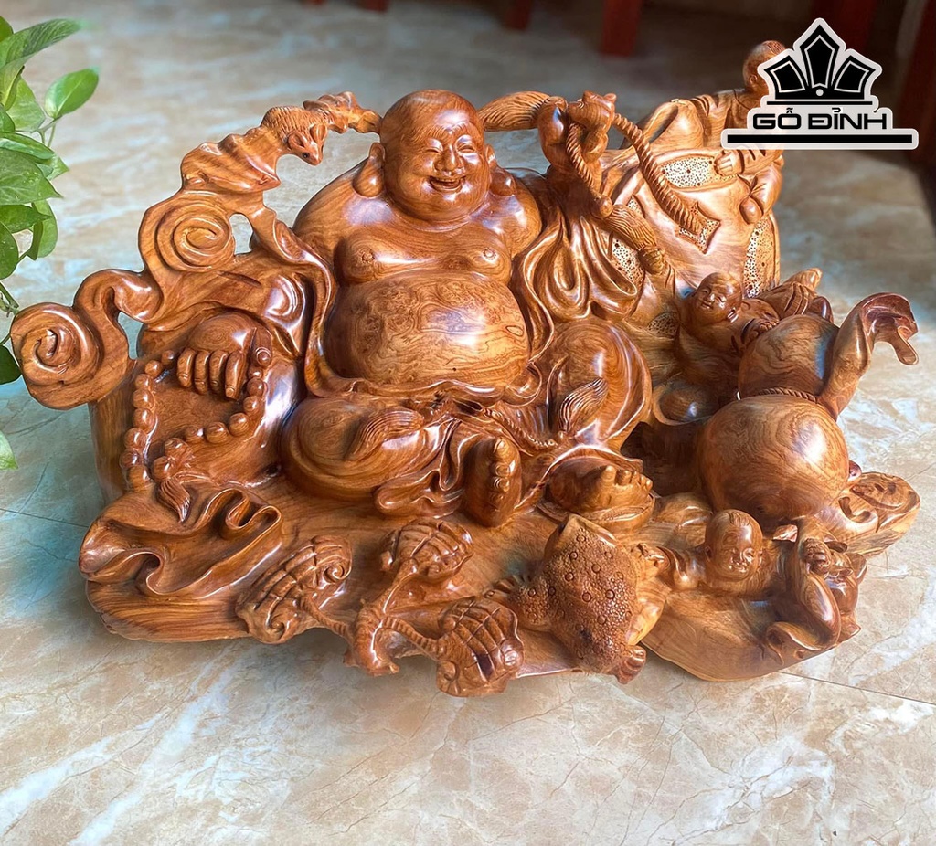 Tượng Phật Di Lặc Nhị Phúc Gỗ Hương Cao 30 Ngang 60 Sâu 41 (cm)