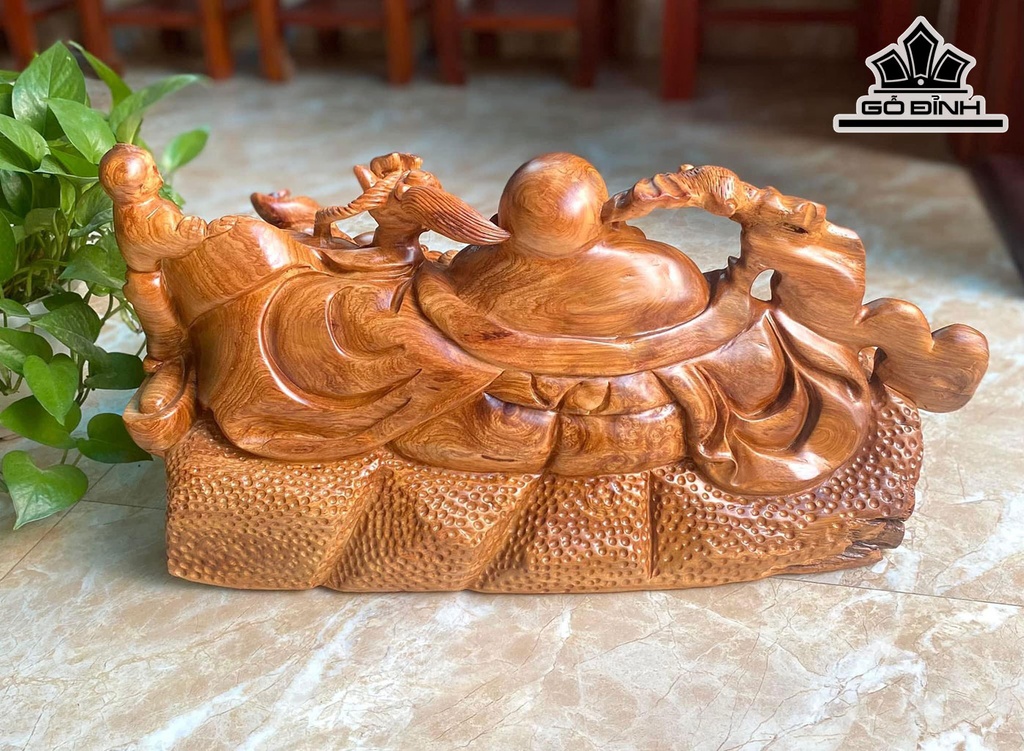 Tượng Phật Di Lặc Nhị Phúc Gỗ Hương Cao 30 Ngang 60 Sâu 41 (cm)
