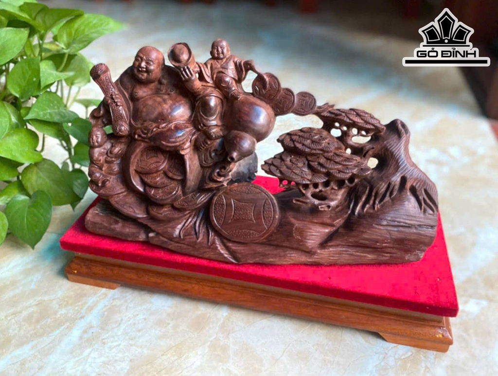 Tượng Phật Di Lặc Nhị Phúc Gỗ Trắc Cao 26 Ngang 37 Sâu 16 (cm)