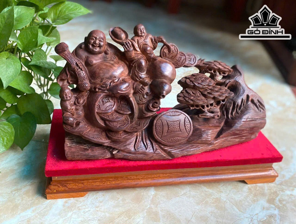 Tượng Phật Di Lặc Nhị Phúc Gỗ Trắc Cao 26 Ngang 37 Sâu 16 (cm)