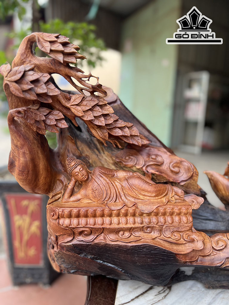 Phật Niết Bàn Gỗ Hương Cao 48 Ngang 69 Sâu 26 (cm)