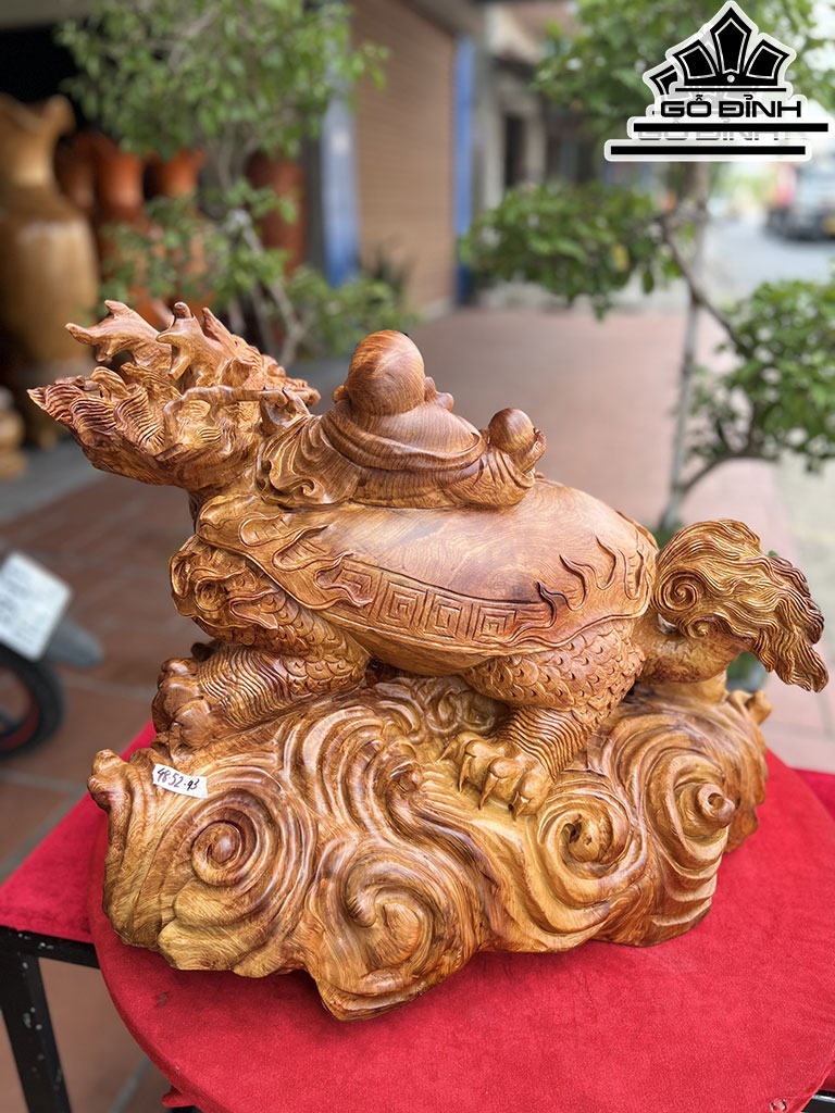 Tượng Phật Di Lặc Ngồi Long Quy Gỗ Hương Cao 48 Ngang 52 Sâu 43 (cm)