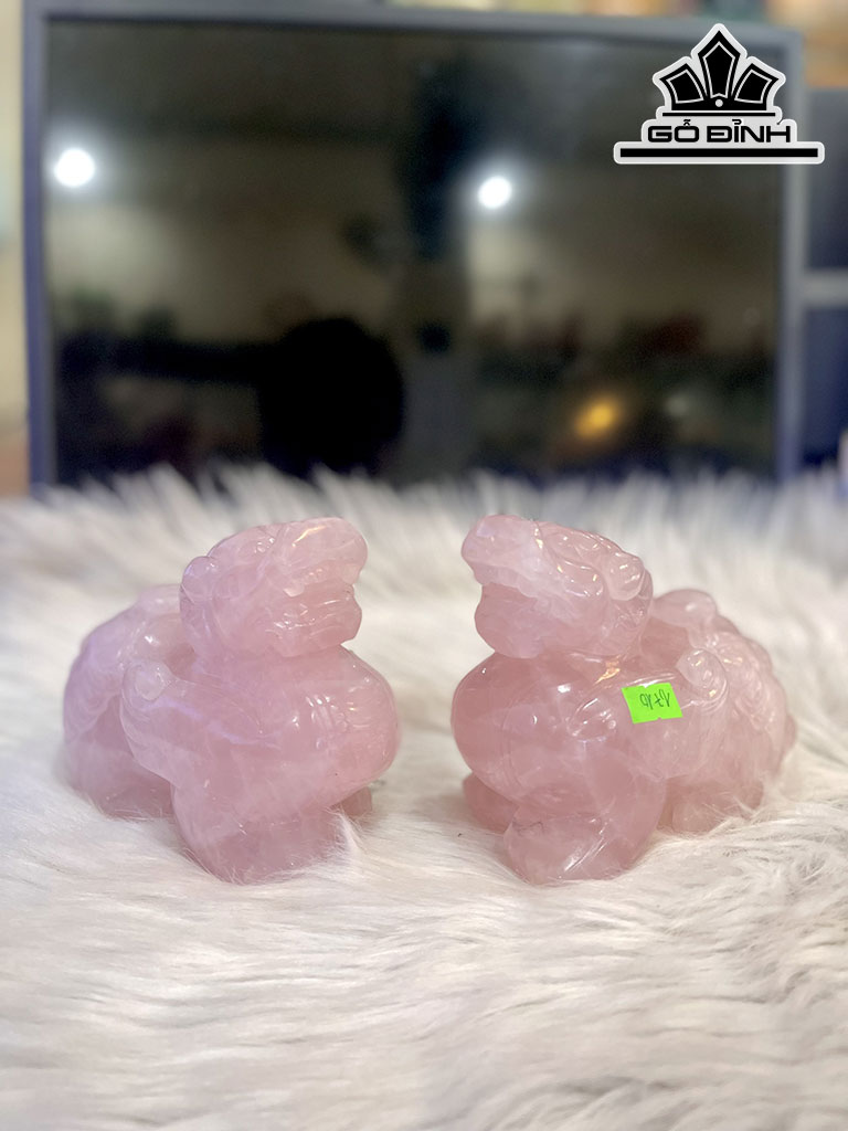 Cặp Tỳ Hưu Đá Thạch Anh Hồng Cao 15(cm) 3,45kg