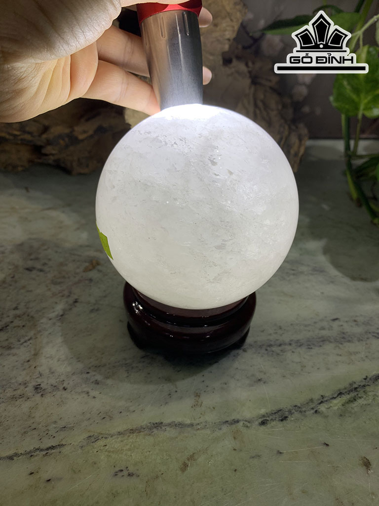 Bi Cầu Đá Thạch Anh Trắng Đường Kính Hạt 9,5 (cm) 1,35kg