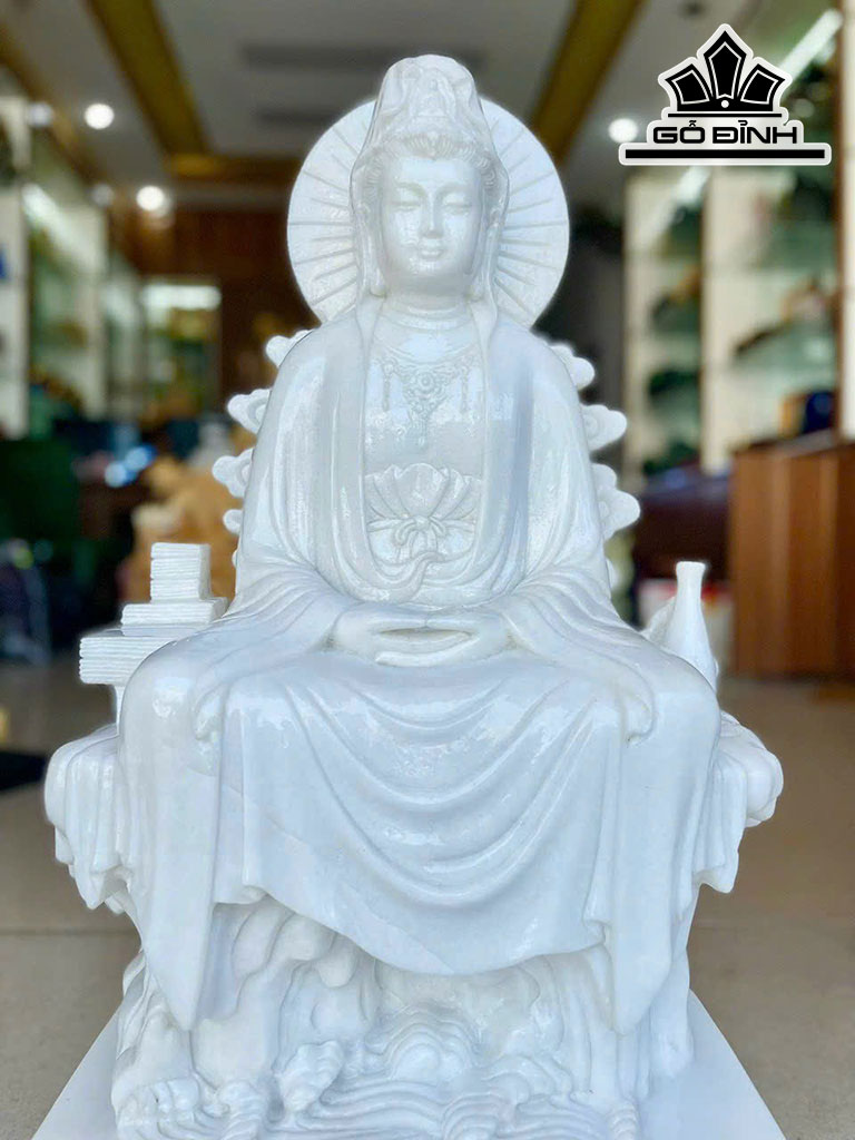 Tượng Mẹ Quan Âm Đá Bạch Ngọc Cao 75 Ngang 39 (cm) 70kg